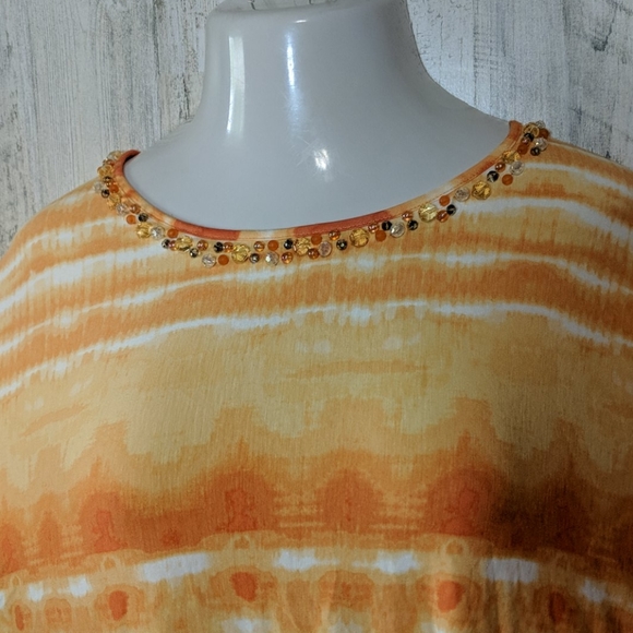 RUBY RD Orange Tie Dye Beaded Knit Dolman Career or Casual Top 1X Plus - Picture 6 of 11